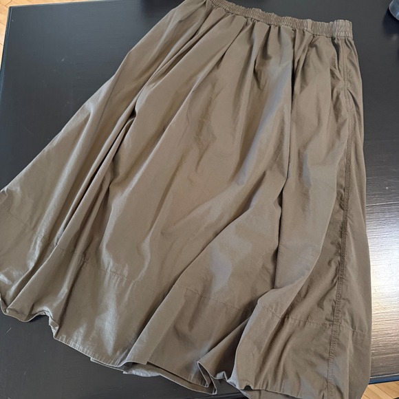 Zara Dresses & Skirts - Zara Womens XL Olive Green Elastic Waist Cotton Blend Midi Skirt with Pockets